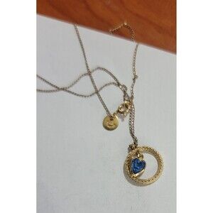 Vintage 1/20 14KT GF Necklace & Pendant 18" w Blue Swarovski Crystal signed dce